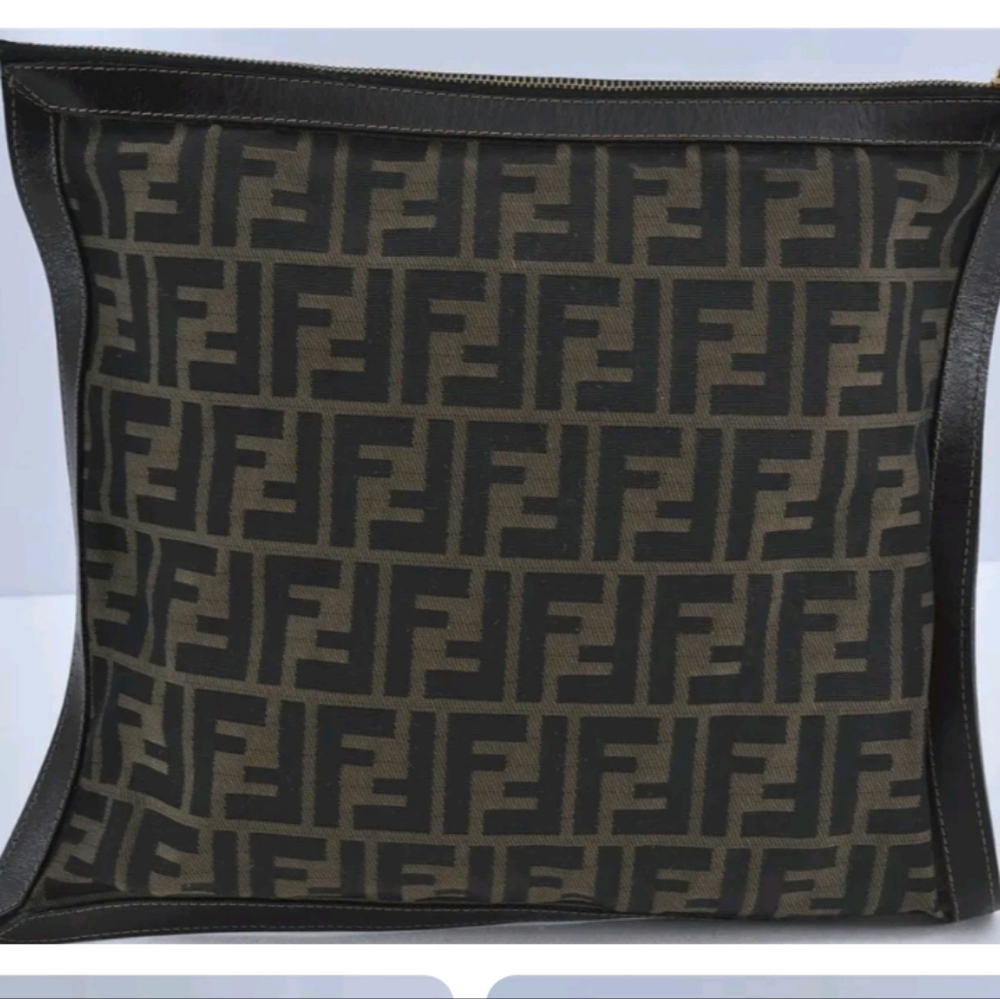Authentic FENDI Zucca Clutch Nylon &  Leather clutch - Picture 2 of 9